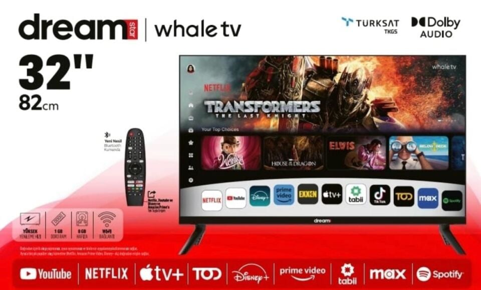 DREAMSTAR 32DSE101 32 INC 82 EKRAN WHALE OS TV LCD TV