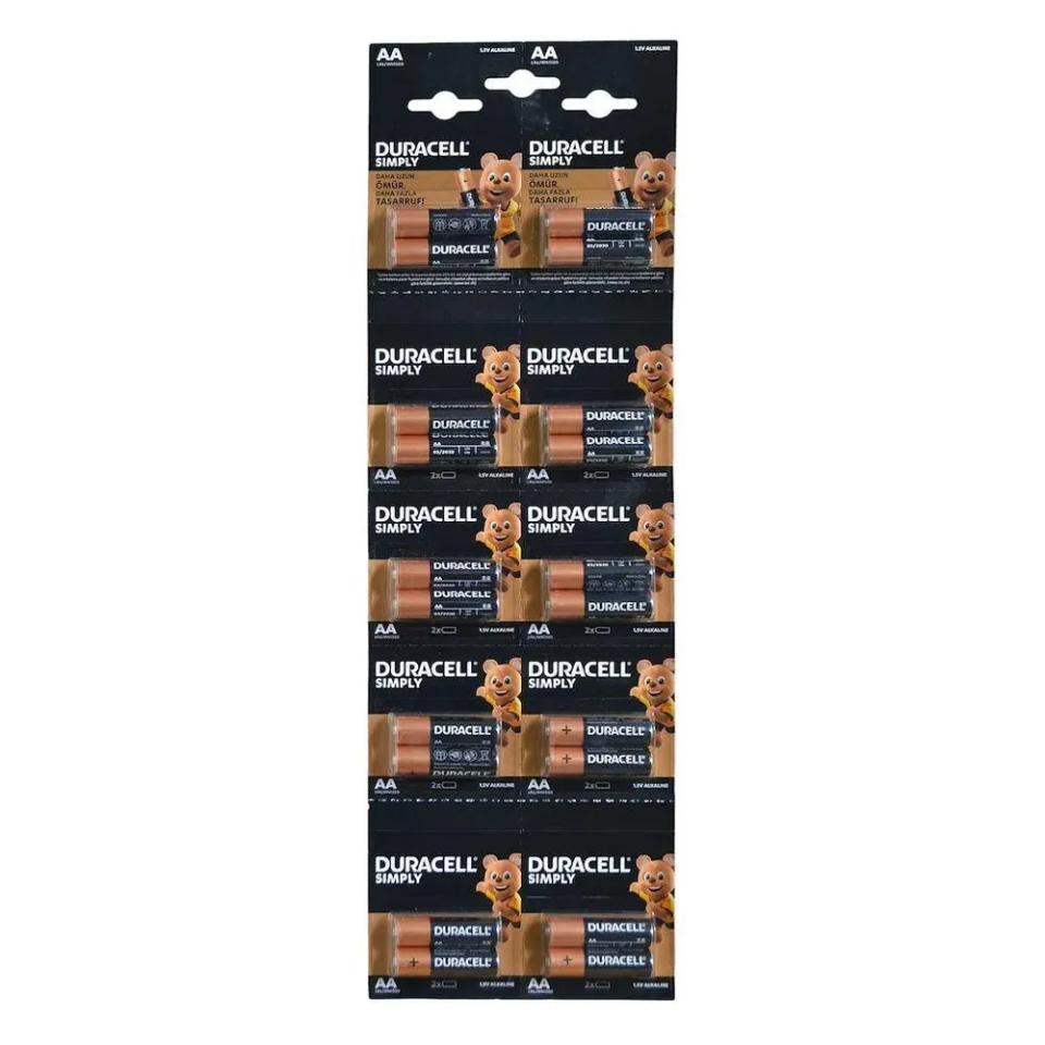 DURACELL AA 1.5V KALIN PİL 2Lİ YIRTMALI KARTELA (20 ADET)