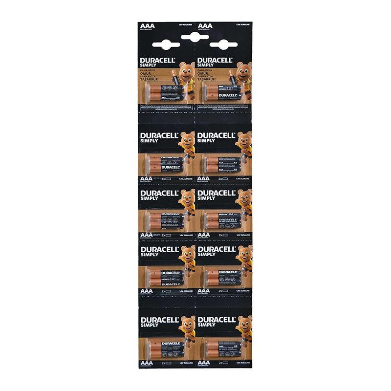 DURACELL AAA 1.5V İNCE PİL 2Lİ YIRTMALI KARTELA (20 ADET)