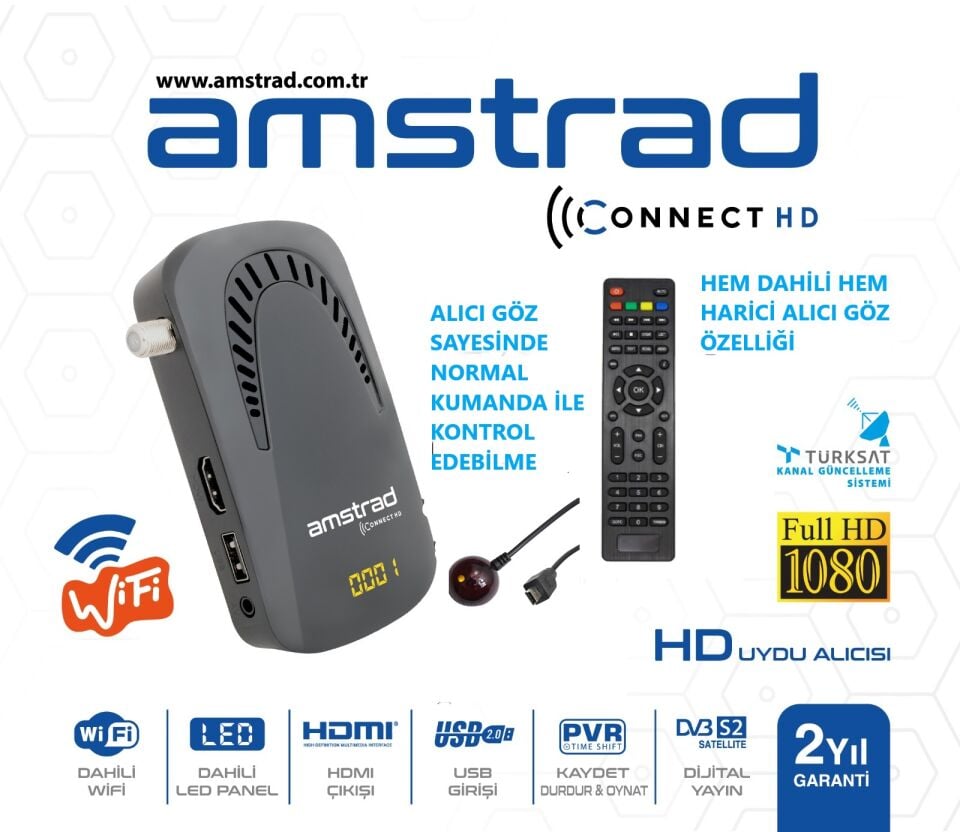 AMSTRAD CONNECT HD TKGS Lİ FULL HD UYDU ALICISI ( KENDİNDEN WİFİLİ )