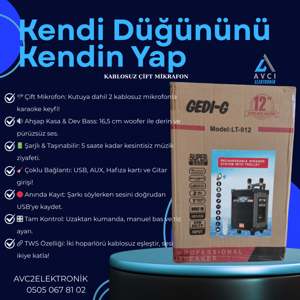 LT-912 Çift Mikrofonlu Süper Bass Taşınabilir Ses Topu