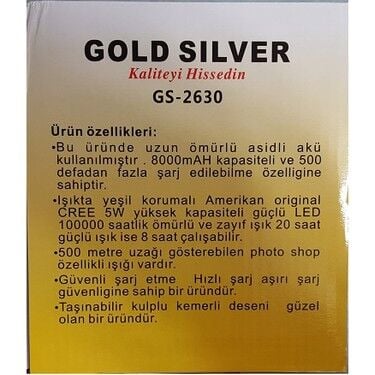 Gold Silver Gs-2630 Süper 5 watt 1000 metre ışık uzantılı Şarjlı Projektör